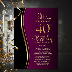 Black Gold Pink Surprise 40th Birthday Invitation