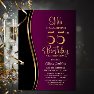 Black Gold Pink Surprise 55th Birthday Invitation