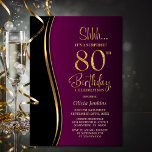 Black Gold Pink Surprise 80th Birthday Invitation<br><div class="desc">Invite your friends and loved ones with this modern black, gold and pink surprise 80th birthday party invitation. The customizable text area in this invitation template allows you to effortlessly include all the necessary details for your special birthday celebration, including the date, time, venue, and RSVP information. A variety of...</div>