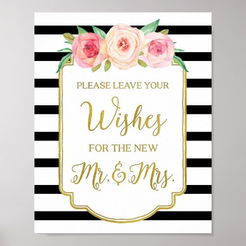 Black Gold Pink Watercolor Floral Guest Book Sign