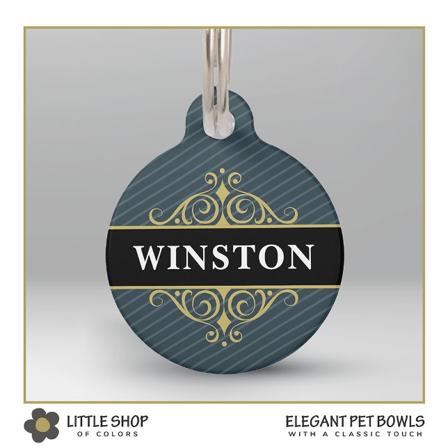 Black Gold Pinstripe Customized Pet ID Tag (Creator Uploaded)