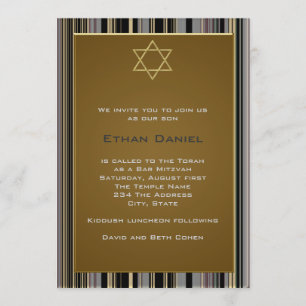 Black Gold Pinstripe Star of David Bar Mitzvah Invitation