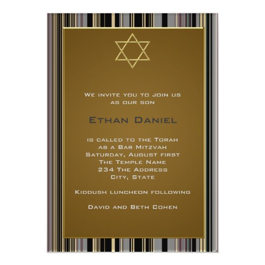 Black Gold Pinstripe Star of David Bar Mitzvah Invitation | Zazzle.com