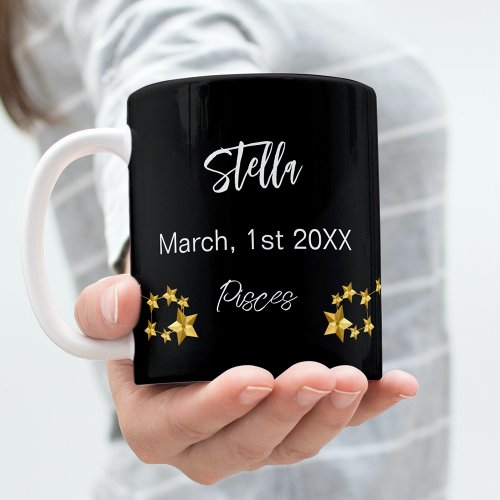 Black gold Pisces star constellation birthday Coffee Mug