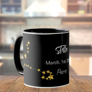 Black gold Pisces star constellation birthday Mug