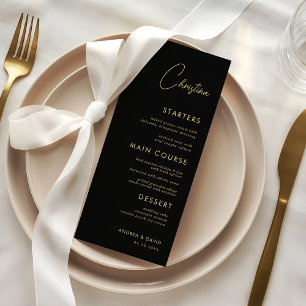 Black Gold Place Card Menu with Custom Guest Name