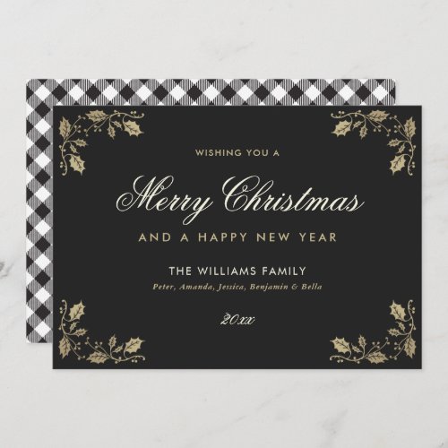 Black Gold Plaid Christmas Happy New Year Cards