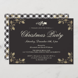 Black Gold Plaid Christmas Holiday Party Invitation