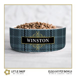 Black Gold Plaid Customized<br><div class="desc">Elevate your pet’s dining experience with this personalized pet bowl. Adorned with a classic black and gray plaid pattern, an elegant gold emblem, and a customizable name, this design exudes sophistication and style. Customize it with a pet’s name to create a unique food or water bowl for your own pet...</div>