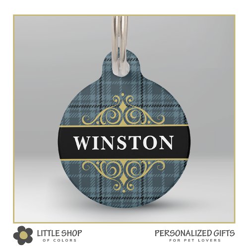 Black Gold Plaid Customized Pet ID Tag