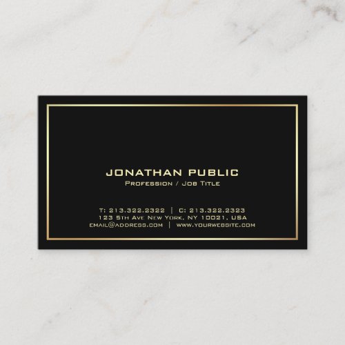 Black Gold Plain Professional Modern Elegant Business Card