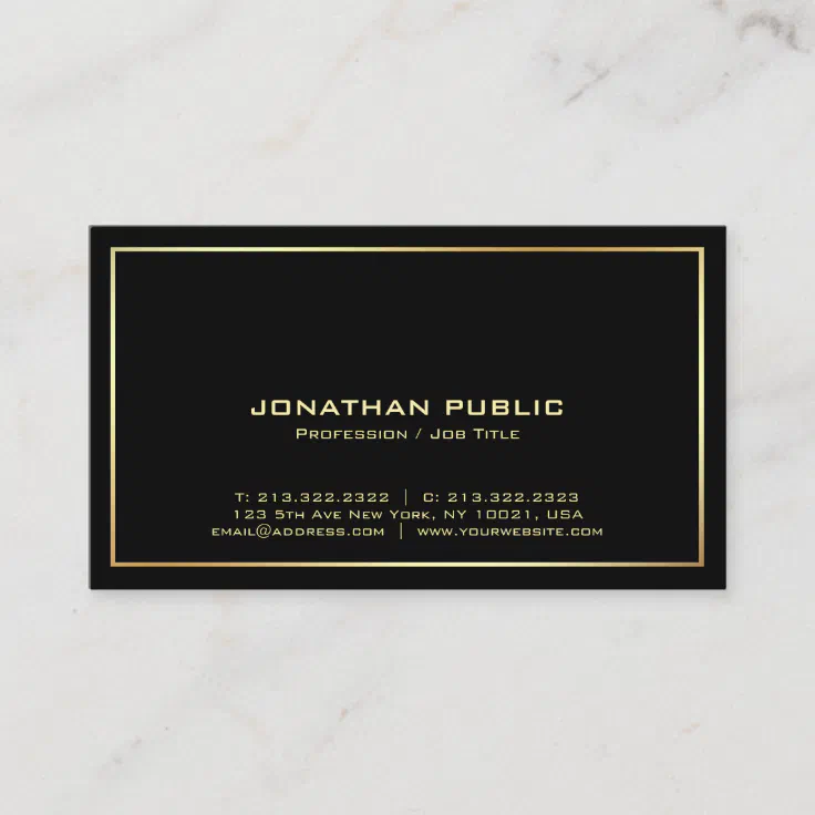 Black Gold Plain Professional Modern Elegant Business Card | Zazzle