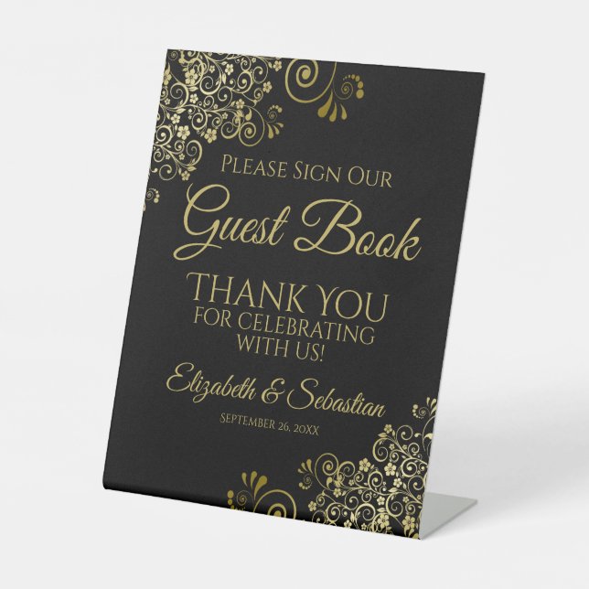 Black & Gold Please Sign our Guest Book Sign (Front)