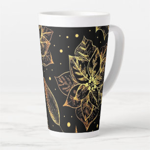 Black & Gold Poinsettias & Holly Latte Mug