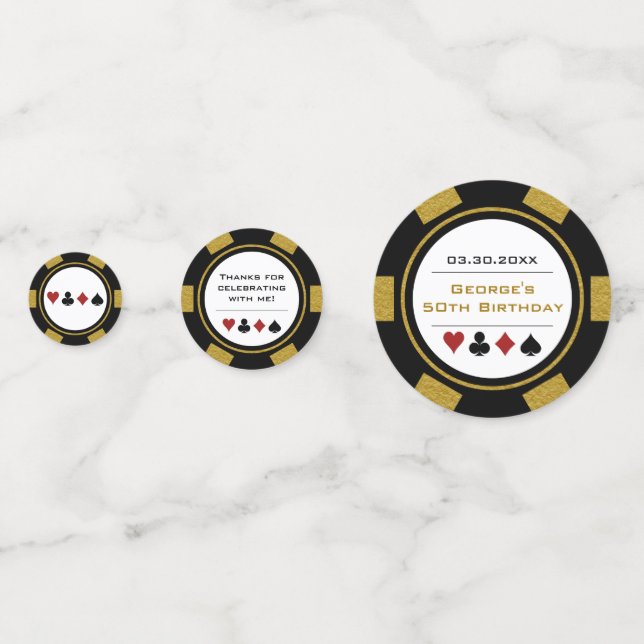 Black Gold Poker Chip Las Vegas Birthday Confetti (Fronts)