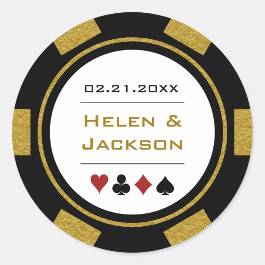 Black Gold Poker Chip Las Vegas Casino Wedding Classic Round Sticker ...