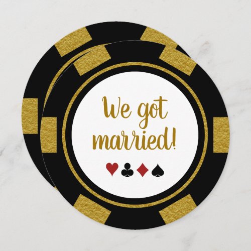 Black Gold Poker Chip Wedding Elopement Announce Invitation