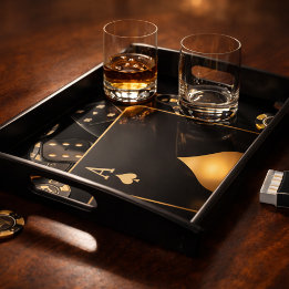 Black & Gold Poker Night Decor | Casino Game Serving Tray