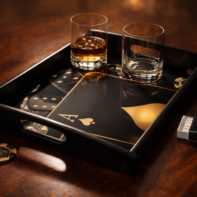 Black & Gold Poker Night Decor | Casino Game Serving Tray (Creator Uploaded)