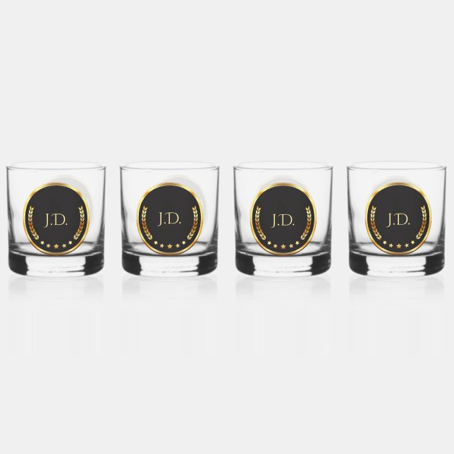 Black & Gold Poker – Personalized Monogram Whiskey Glass (Front)