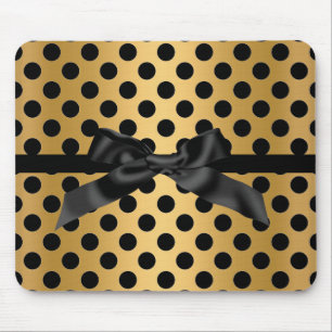 BLACK GOLD POLKA DOT BOW MOUSE PAD