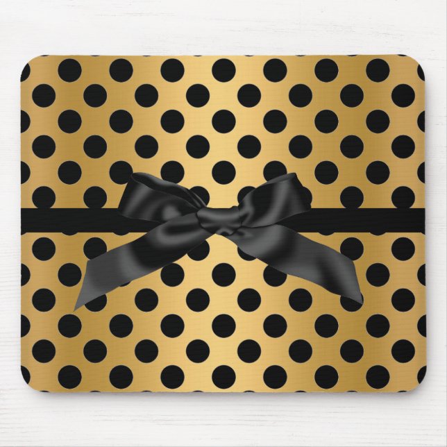 BLACK GOLD POLKA DOT BOW MOUSE PAD (Front)