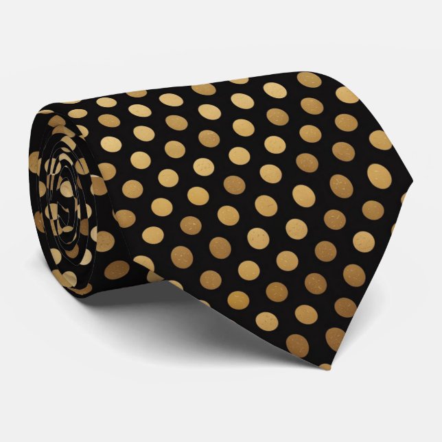 Black & Gold Polka Dot  Neck Tie (Rolled)