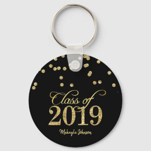 Black & Gold Polka-dots Glitter Class of 2019 Keychain