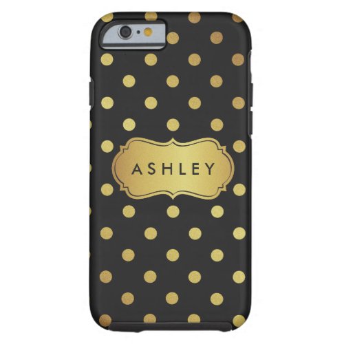 Black Gold Polka Dots Pattern _ Luxury Glitter Tough iPhone 6 Case