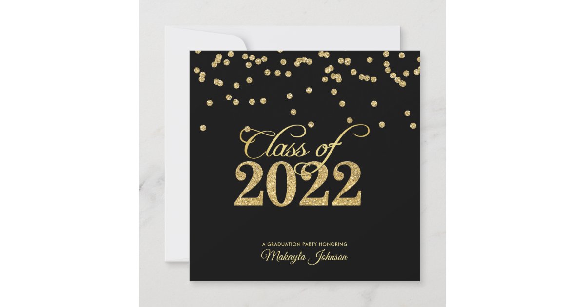 Black & Gold Polkadot Glitter Class of 2022 Party Invitation | Zazzle.com