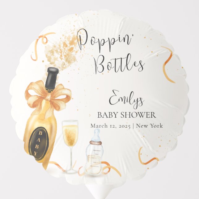 Black Gold Poppin Bottles Champagne Baby Shower  Balloon (Front)