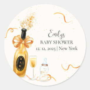 Black Gold Poppin Bottles Champagne Baby Shower Classic Round Sticker
