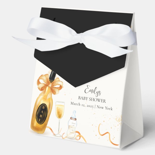 Black Gold Poppin Bottles Champagne Baby Shower  Favor Boxes (Front)