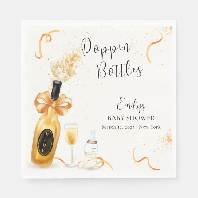 Black Gold Poppin Bottles Champagne Baby Shower  Napkins (Front)