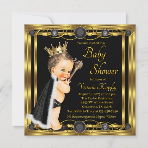 Black Gold Prince Baby Shower Invitation