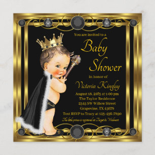 Black Gold Prince Baby Shower Invitation