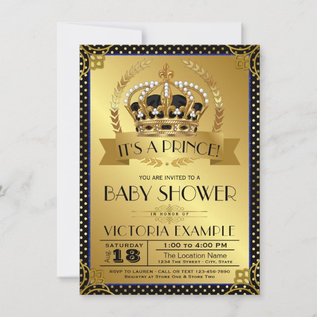 Black Gold Prince Baby Shower Invitation (Front)