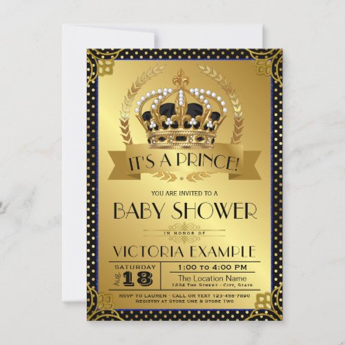 Black Gold Prince Baby Shower Invitation