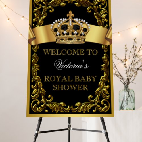 Black Gold Prince Baby Shower Welcome Sign