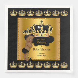 Black Gold Prince Crown Baby Shower Ethnic Paper Dinner Napkins