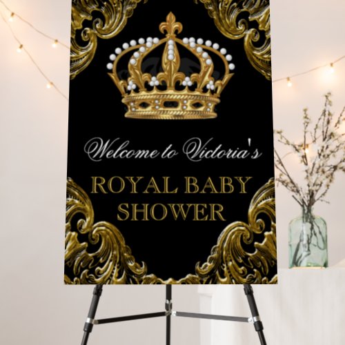 Black Gold Prince Crown Baby Shower Welcome Sign
