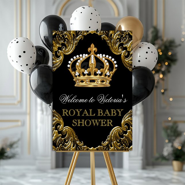 Black Gold Prince Crown Baby Shower Welcome Sign (Black and gold prince, king baby shower, birthday or any event welcome sign. simply add your details)
