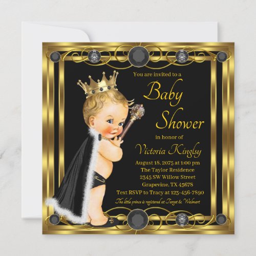 Black Gold Prince Jewel Baby Shower Invitation