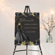 Black Gold Princess Quinceanera Welcome Sign