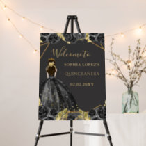 Black Gold Princess Quinceanera Welcome Sign