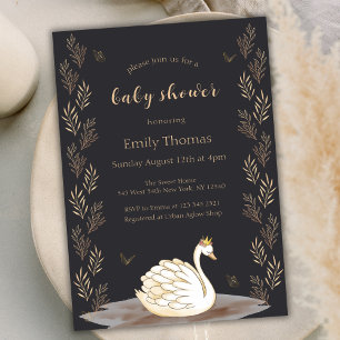 Black Gold Princess Swan Butterfly Baby Shower Invitation