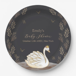 Black Gold Princess Swan Butterfly Baby Shower Paper Plates