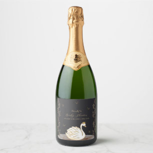 Black Gold Princess Swan Butterfly Baby Shower Sparkling Wine Label