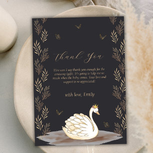 Black Gold Princess Swan Butterfly Baby Shower Thank You Card