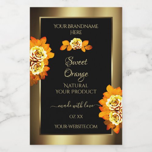 Black Gold Product Labels Blooming Orange Roses